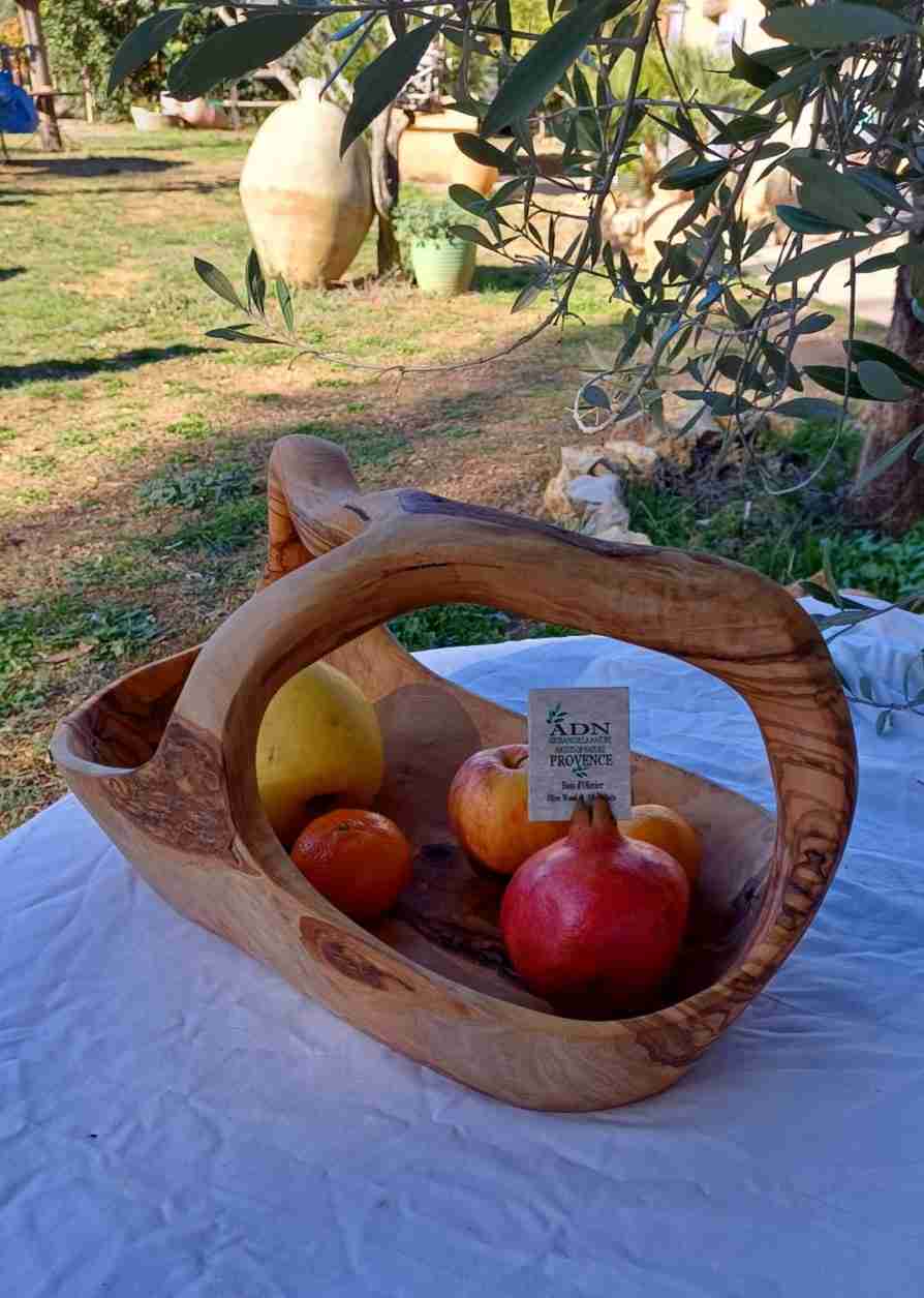 Corbeille à fruits avec anse en bois d'olivier