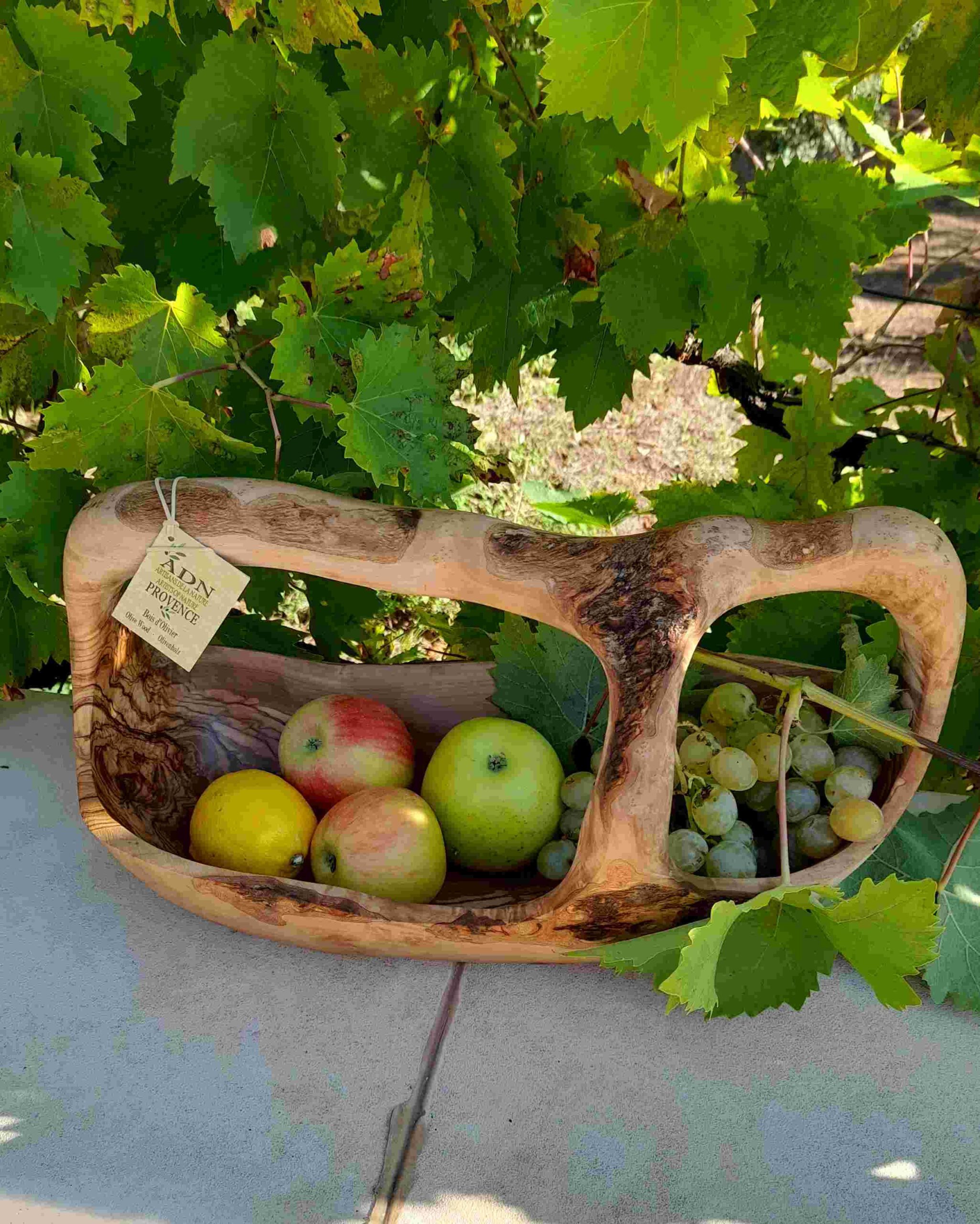 Panier à fruits avec anses en Bois d'Olivier 41x18xH21 cm env